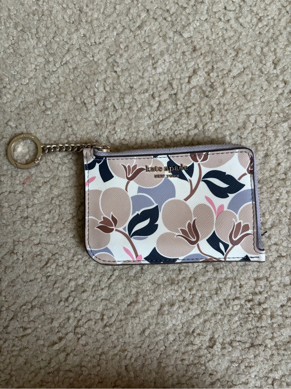 kate spade floral zip key pouch in cream, blush & navy